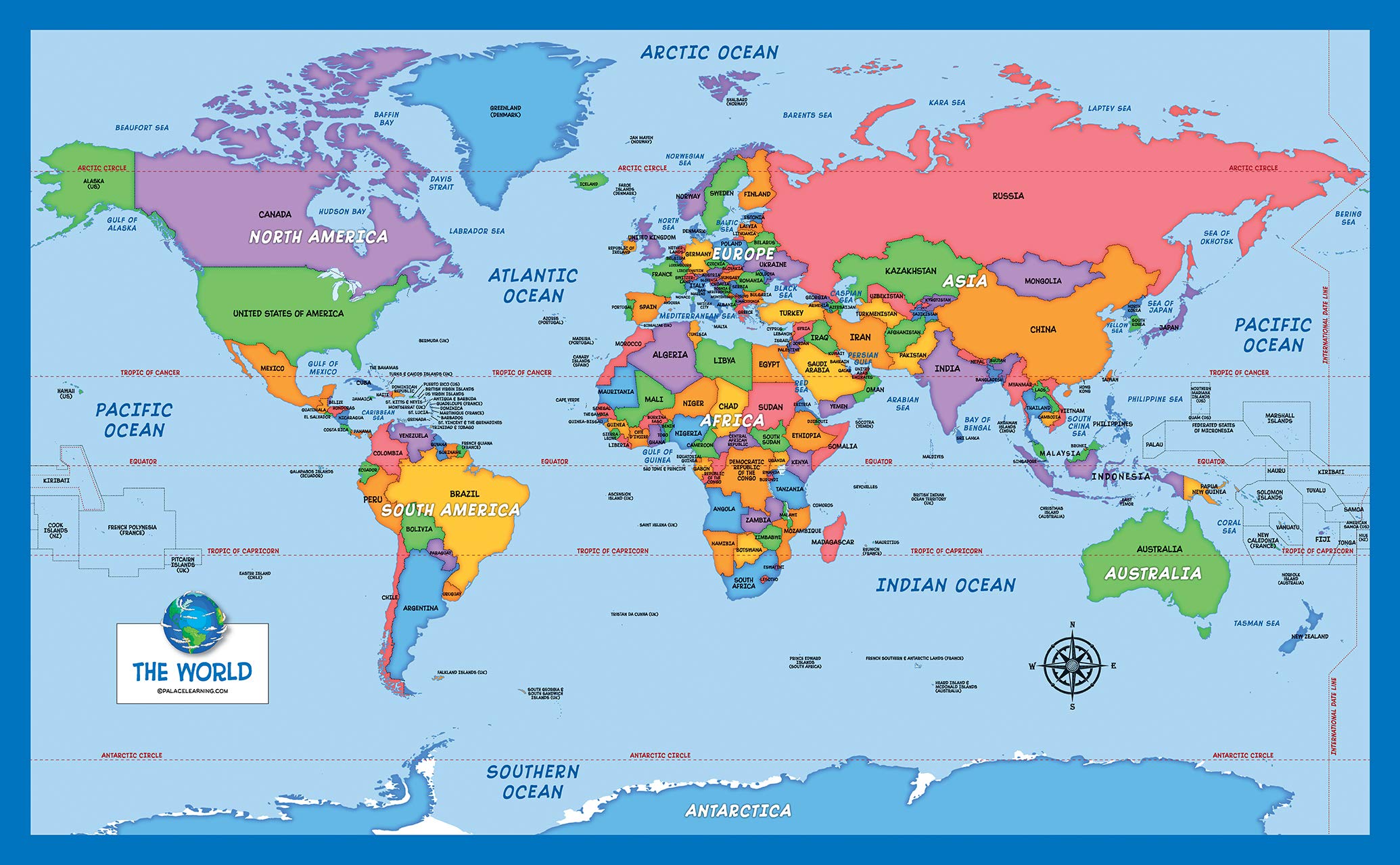 英語版　All About Maps Amazon.com : 2 Pack - World Map for Kids + Blue Ocean USA